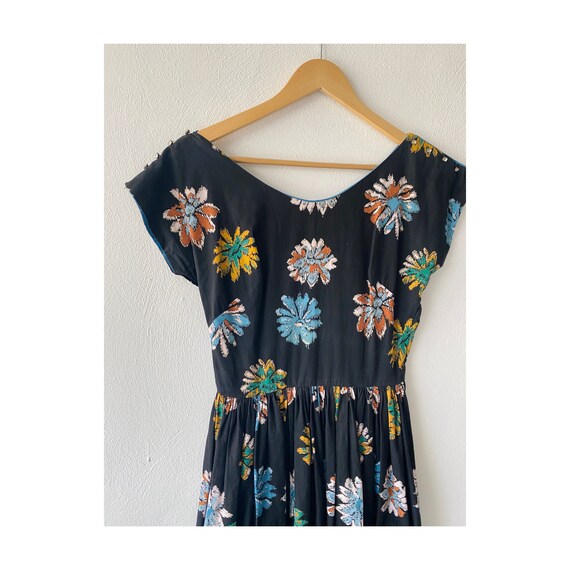 50s Black Floral Day Dress - Fit and Flare Floral… - image 2