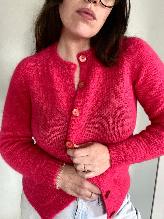 Vintage Hand Knit Mohair Blend Cardigan - Vintage