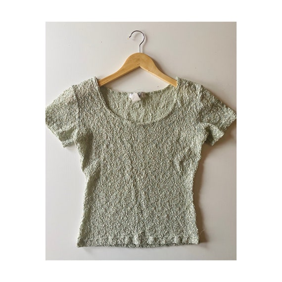 90s Lace Baby Tee - Vintage Rampage Green Lace To… - image 1