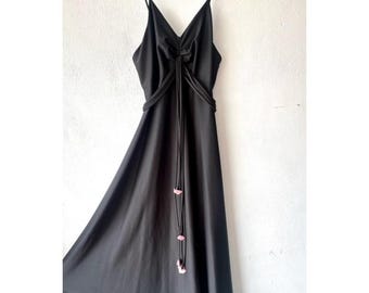 90s Black Prom Dress, Vintage Black Dress, Fit and Flare Maxi Dress, y2k Prom Dress