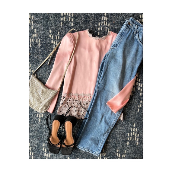 Chemisier Vintage Années 80 Rose Transparent – Taille Large – Occasion Très Bon état