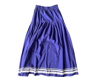 90s Laura Ashley Skirt (S) - Vintage Purple Maxi Skirt with White Stripes - 90s Pleated Midi Skirt