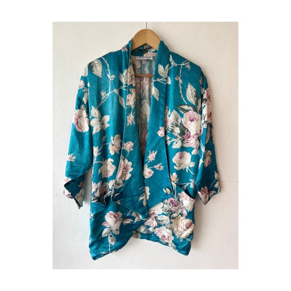 Vintage Floral Blazer - Silky Floral Bed Jacket - 