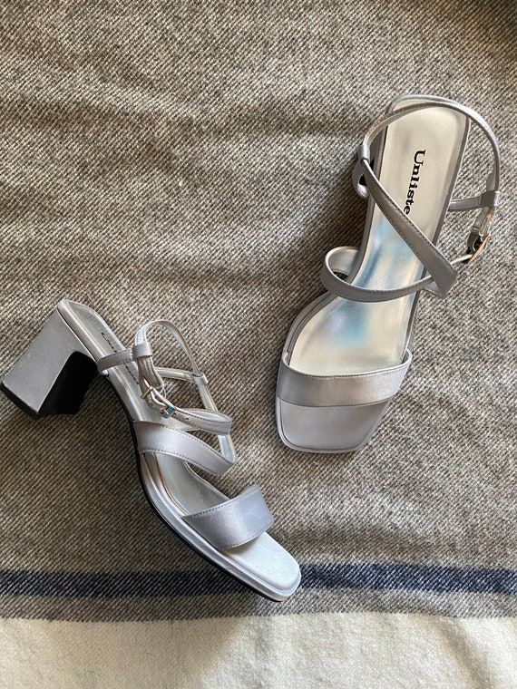 Vintage Strappy Silver Heels - Square Toe Sandals