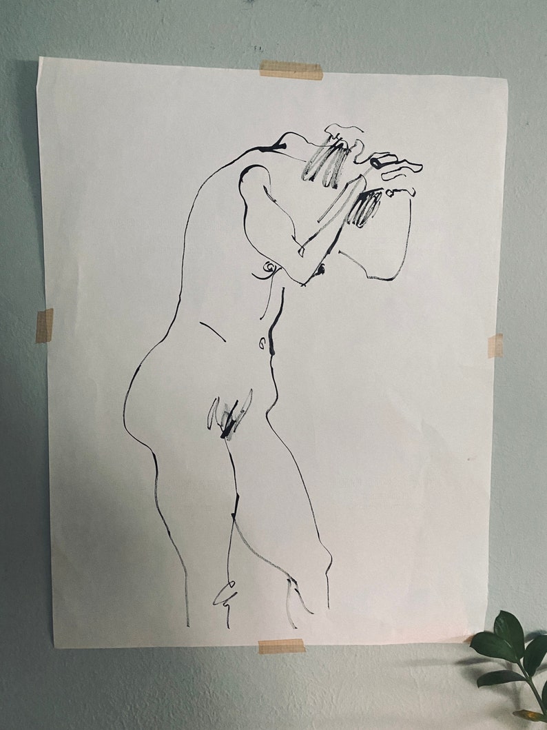 Original Ink Nude Female Nude #2 Original Ink Figure Study John Tuska