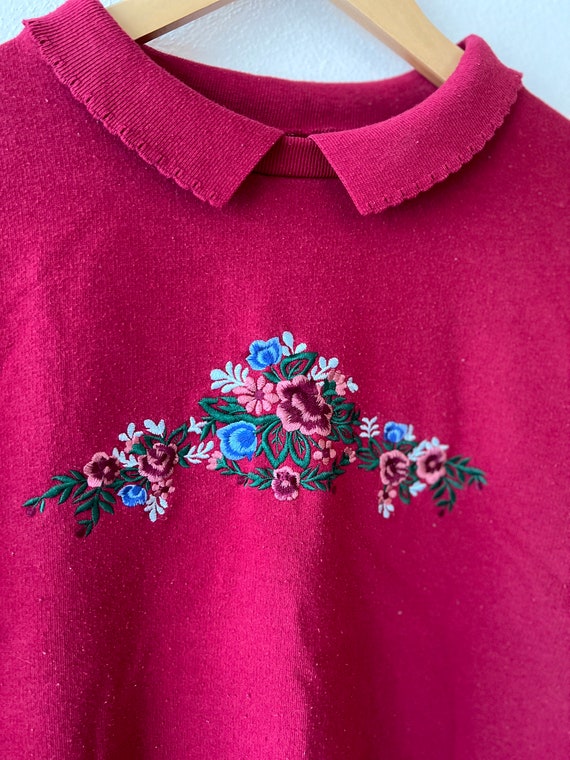 Embroidered 90s Grandma Sweatshirt - Floral Sweat… - image 4