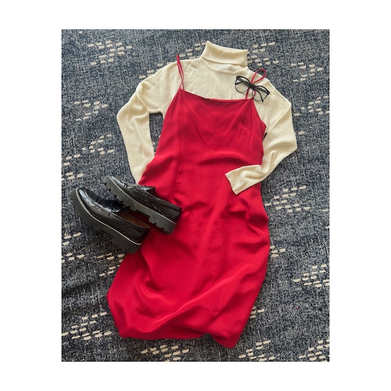 90s Red Silk Dress - Silk Slip Dress - Vintage Sl… - image 1