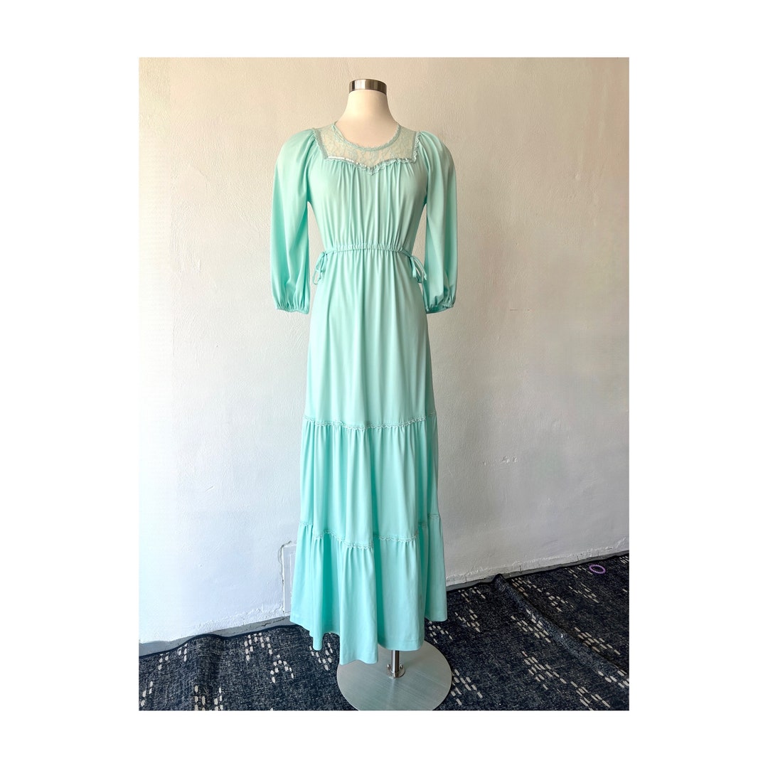 1970 VINTAGE / COTTON KNIT HIGH WAIST DRESS IN MINT GREEN main image 1