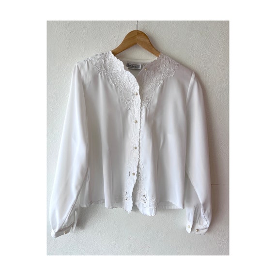 90s Silky Blouse - Vintage Sheer Blouse - Embroid… - image 1