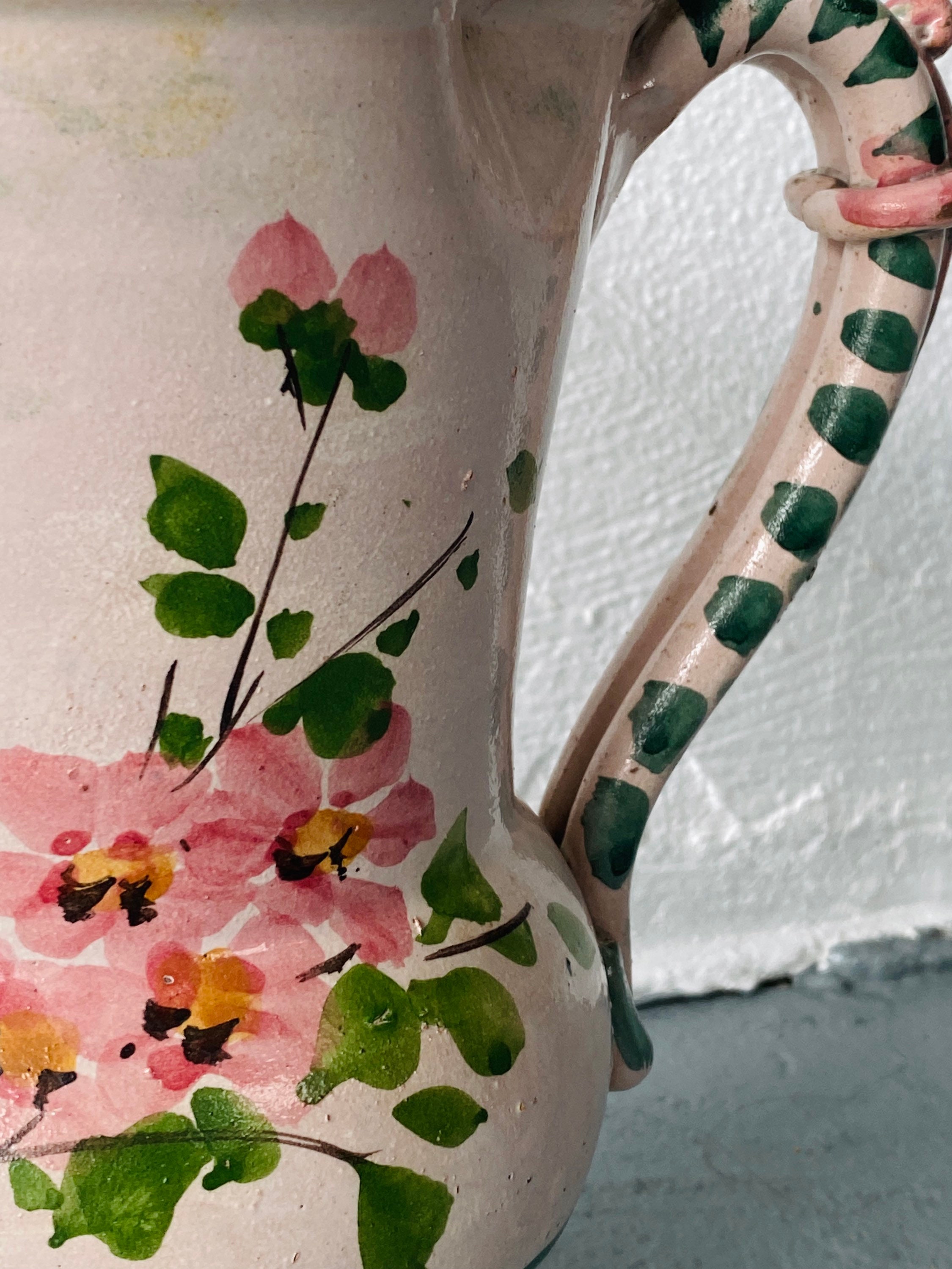 Vintage Ceramic Vase With Handles Floral Urn Hand Painted Etsy