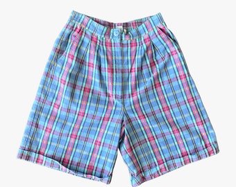 Vintage Izod Lacoste Golf Shorts (S) - 80s Plaid Shorts - Preppy High Rise Shorts with Long Inseam