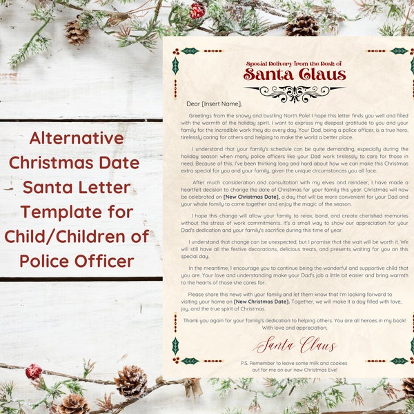 Santa Letter. Alternative Date for Christmas. Dad Police Officer. Editable. Customize. Canva