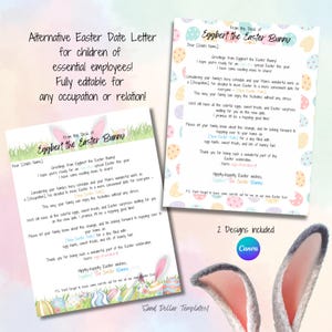 Carta del conejito de Pascua / Fecha alternativa para Pascua / Empleado esencial / Enfermero / Oficial de policía / Autoedición y personalización / Canva
