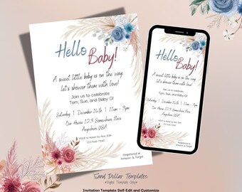 Boho Baby Shower Einladung | Bearbeitbare Vorlage (Canva)