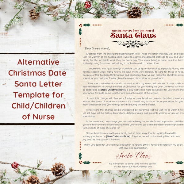 Santa Letter. Alternative Date for Christmas. Mom Nurse. Editable. Customize. Canva