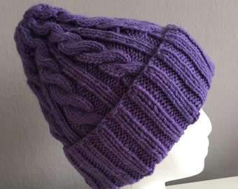 Purple Cable Knit Hat