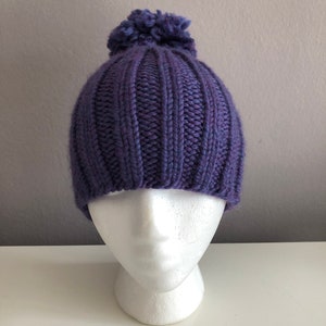Purple Knit Hat with pom pom image 3
