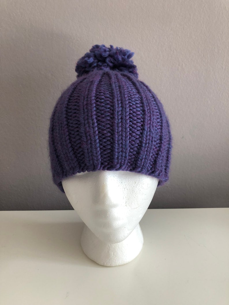 Purple Knit Hat with pom pom image 3