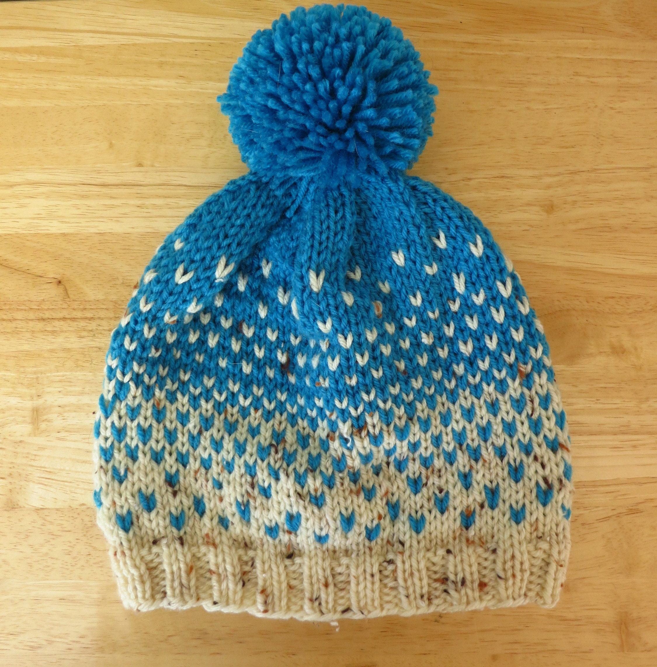 ? 10/$100 Boho chic bohemian blue white ombré knit Pom Pom hat beanie 3010E112_CREAM_DEFAULT_1_JS.  main image 3
