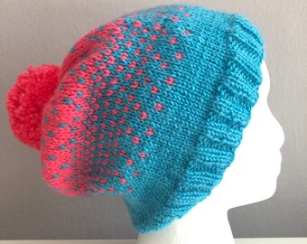 Blue and Off-white Ombre Knit Hat With Pom Pom - Etsy display picture 1