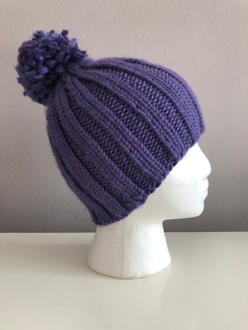 Purple Knit Hat with pom pom image 1