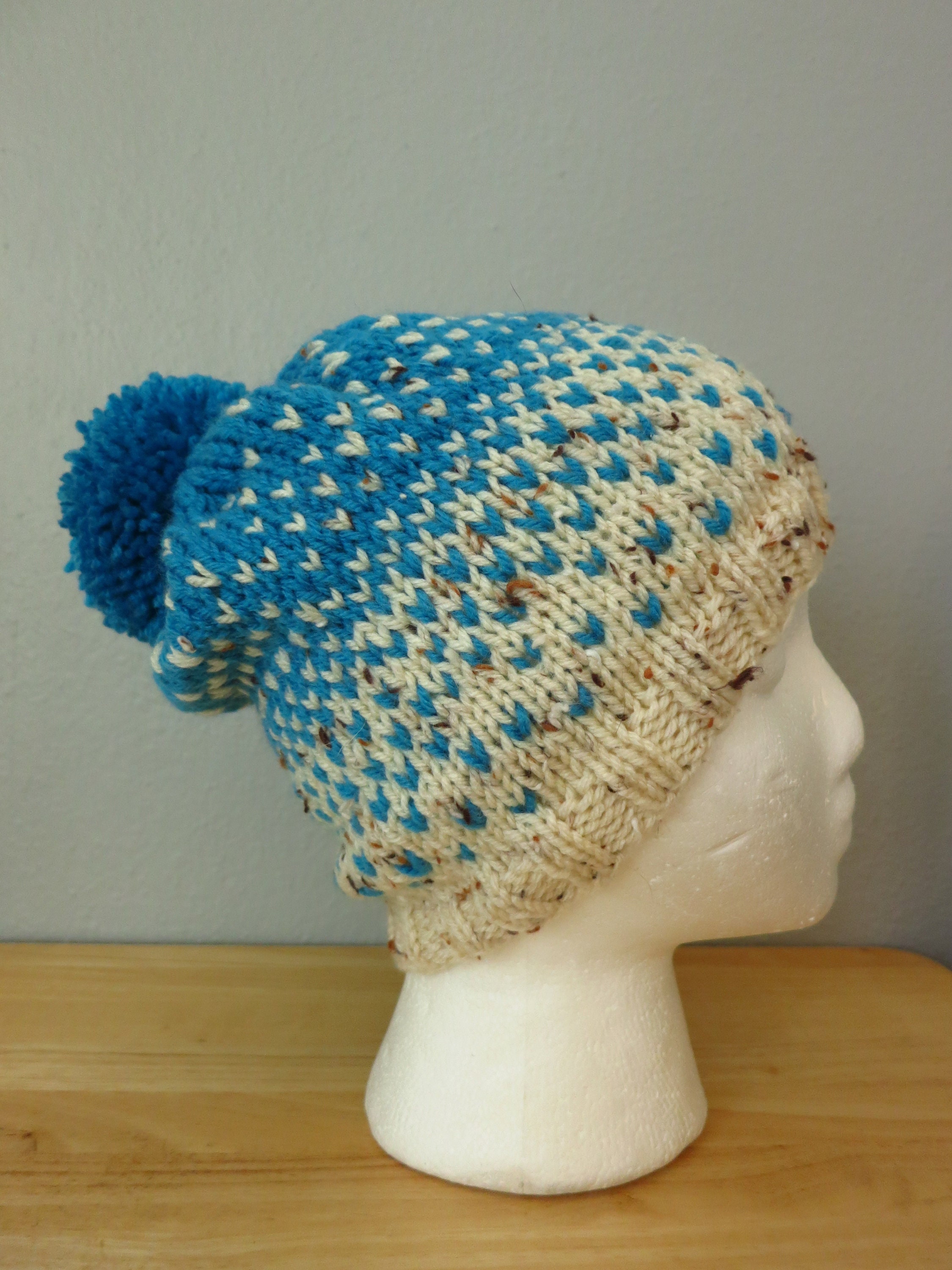 ? 10/$100 Boho chic bohemian blue white ombré knit Pom Pom hat beanie 3010E112_CREAM_DEFAULT_1_JS.  main image 4