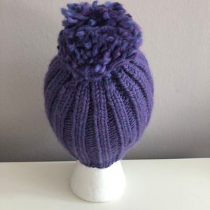 Purple Knit Hat with pom pom image 4