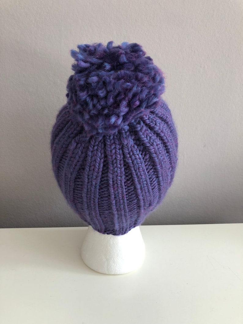 Purple Knit Hat with pom pom image 4