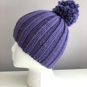 Purple Knit Hat with pom pom image 2