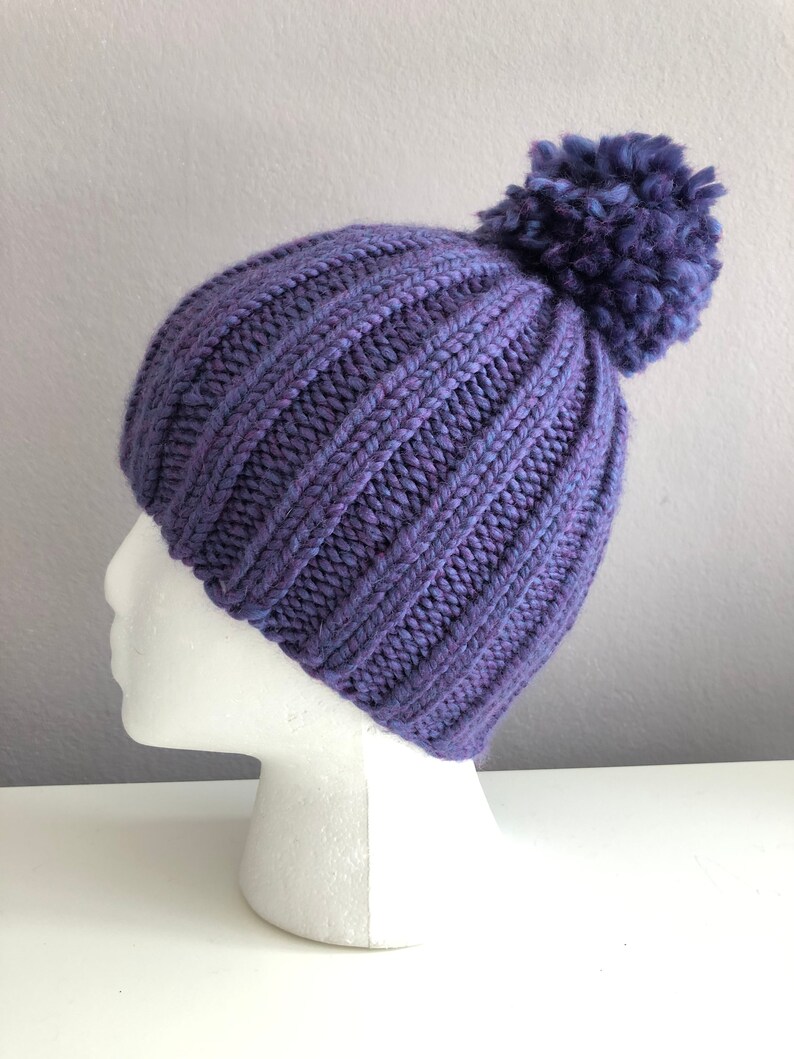 Purple Knit Hat with pom pom image 2