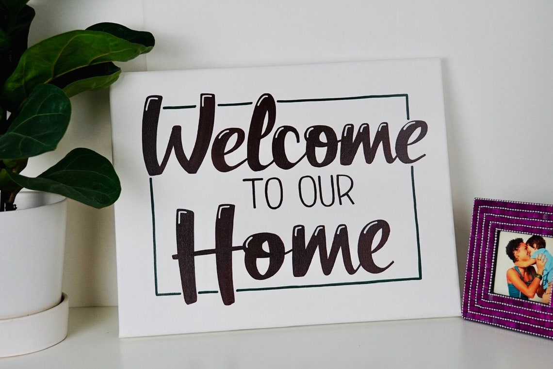 Welcome Home Canvas wall art hand lettering custom wall  Etsy