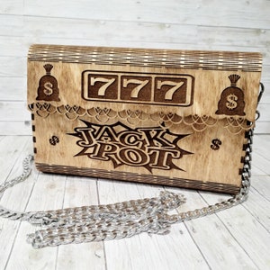 Handmade Wooden Casino Purse: Jackpot Slot Machine Bag