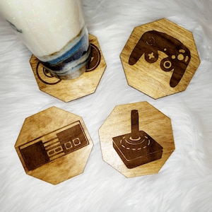 Laser Engraved Wood Game Coasters: Retro Video Game Decor
