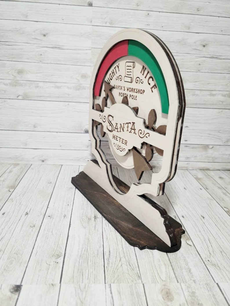 Santa Meter Naughty or Nice Sign Christmas Countdown Decor Wooden