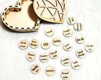 Heart Box Love Tokens – Wooden Couples Game – Romantic Bedroom Gift – Valentine’s Day Gift for Him or Her – Date Night Idea