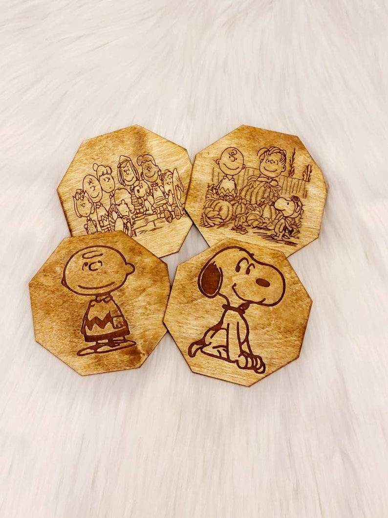 Charlie Brown and Friends coaster set Wood Coaster Set Set Etsy
