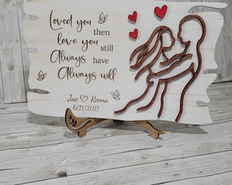 Personalized Valentine's Day Sign: Walnut Couple, Engraved Names