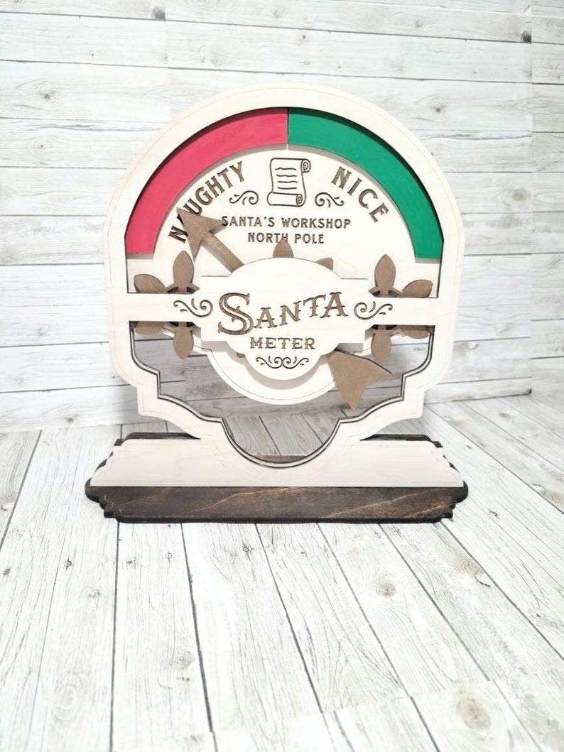 Santa Meter Naughty or Nice Sign Christmas Countdown Decor Wooden