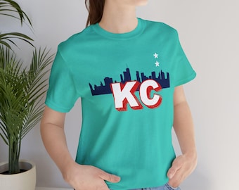 KC Skyline-shirt: Kansas City Soccer met ronde hals