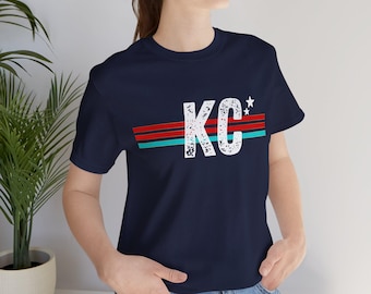 Camiseta roja y verde azulado de KC: Camiseta de cuello redondo de fútbol de Kansas City, fútbol femenino
