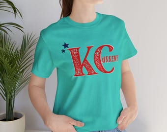 Maglia rossa e verde acqua KC: maglia girocollo da calcio Kansas City