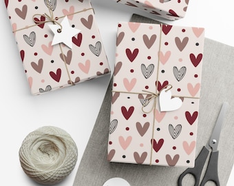 Hand-Drawn Hearts Valentine Wrapping Paper, Pink Red Hearts, Valentine's Day, Gift Wrap Ideas