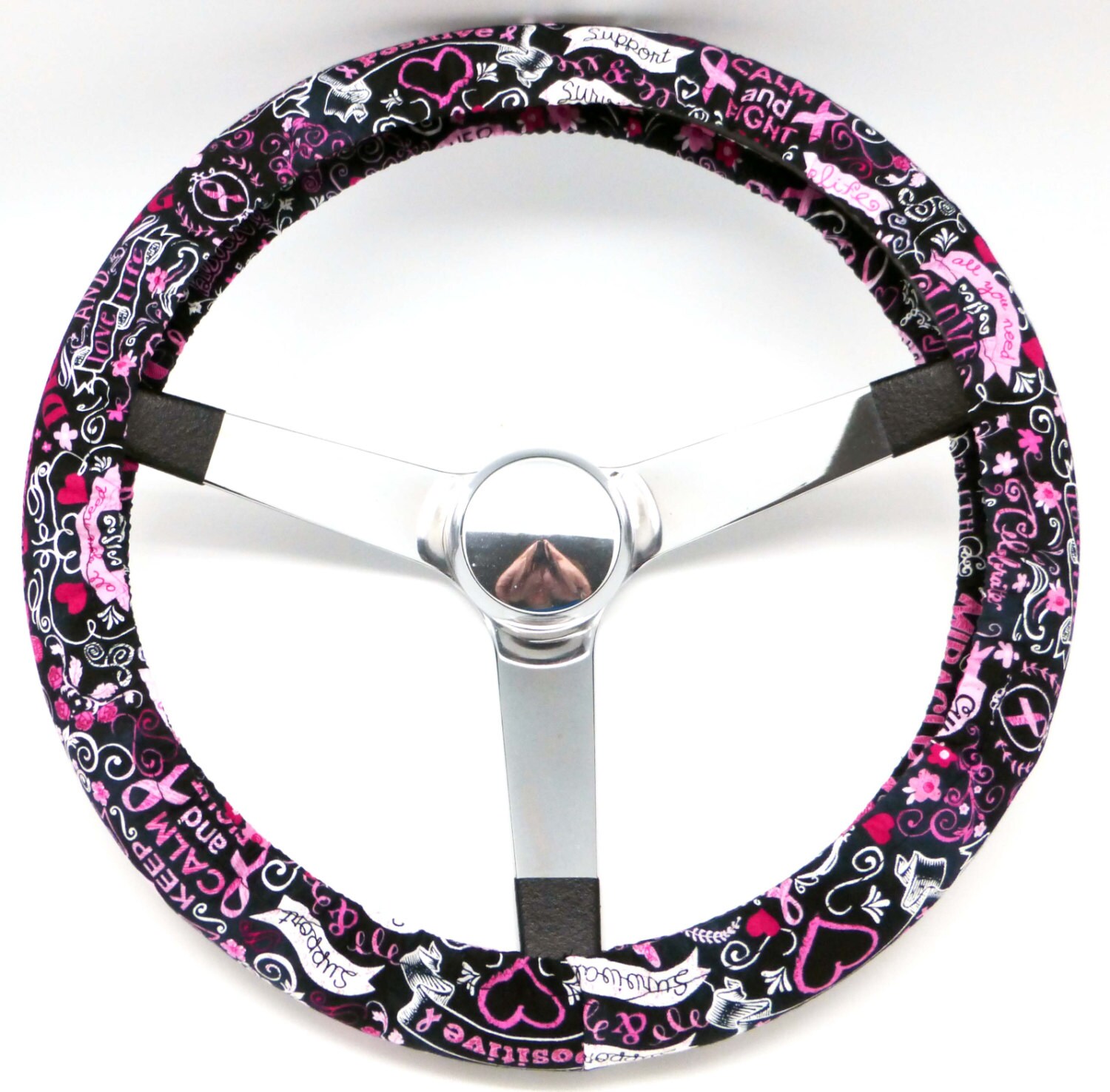 Pink and Black Breast Cancer Awareness Steering Wheel Cover