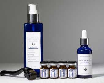 Hair Growth Set - regrowth serum shampoo treatment scalp men women hairless loss prevention oil free soap tonic derma roller micro needle