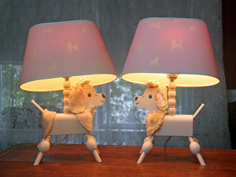 Rare 1950 S Poodle Nursery Lamps With Original Lampshades Made By Richard G Krueger Inc Ny Whimsical Hard To Find