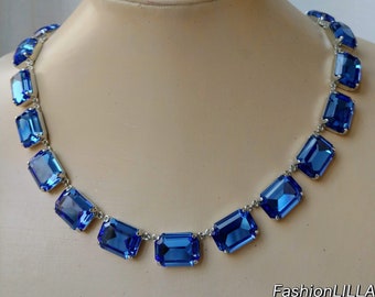 Collier saphir clair, bijoux en strass bleu clair, collier bleu bébé, collier saphir, collier Anna Wintour, quelque chose de bleu pour la mariée