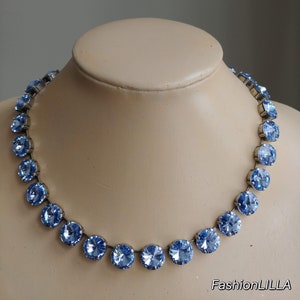 Swarovski crystal light sapphire necklace,baby blue rivoli necklace,blue jewelry,sapphire jewelry,strass necklace,crystal wedding necklace
