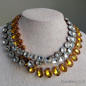 Dikke boho-ketting in Anna Wintour-stijl, choker met gele topaaskristallen, grote diamanten statementketting voor vrouwen, moeder van de bruid