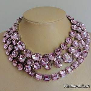 Anna Wintour Style Pink Austrian Crystal Necklace: Georgian Paste Collet