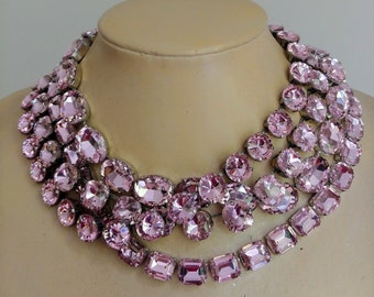 Anna Wintour Style Pink Austrian Crystal Necklace: Georgian Paste Collet